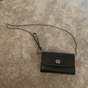 Coach Navy Crossbody/Wallet with silver chain strap.